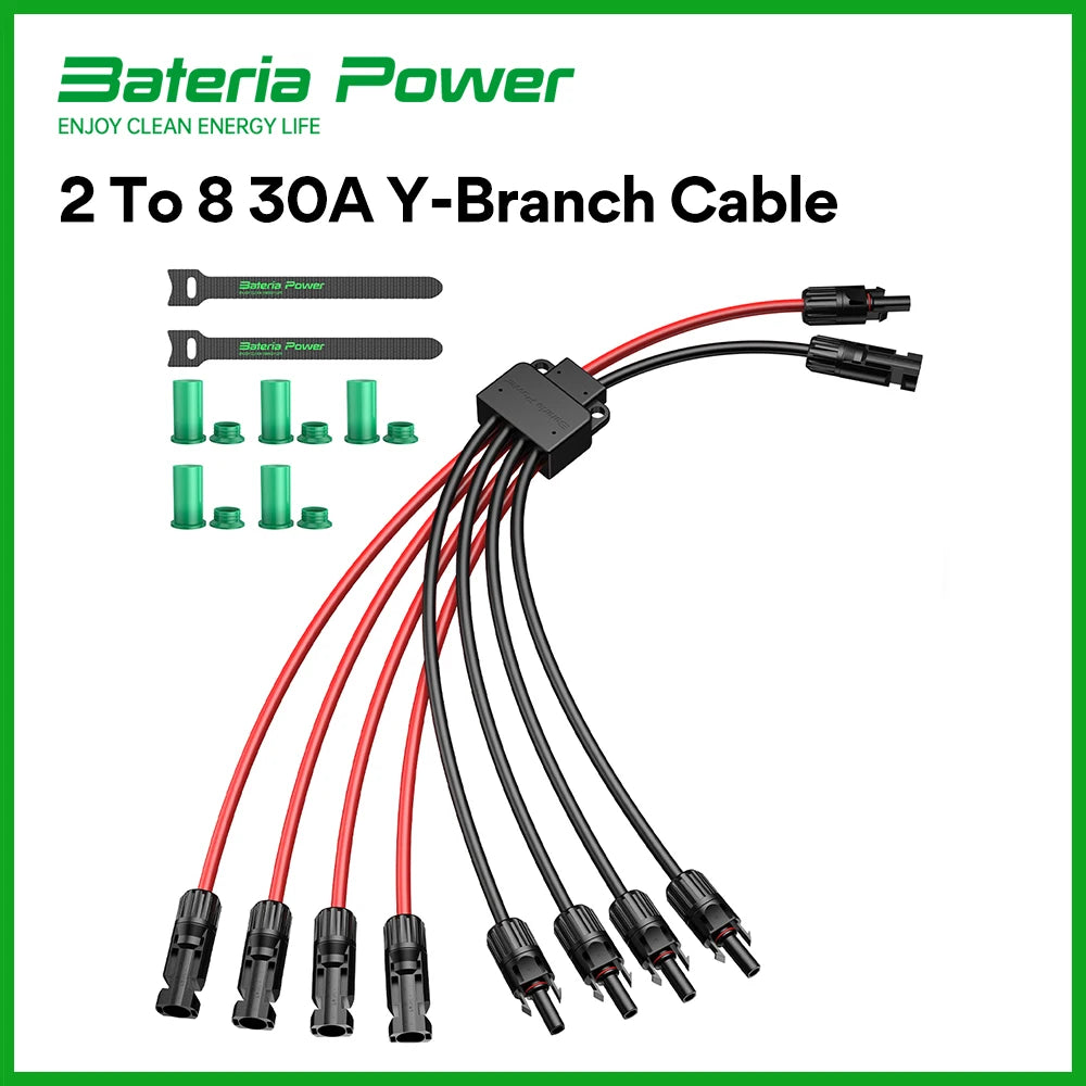 Solar Connectors 30A Y-Branch Cable, Solar Cable Parallel Adaptor Solar Panel Wire Connectors in Pair for Solar Panel
