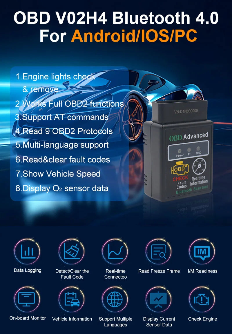 Car Scanner Diagnostic Tools Elm327 Bluetooth 4.0 Obd2 Fault Code Reader Professional Diagnostic Tools for All Cars Scanner