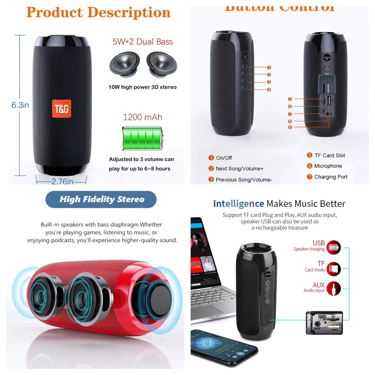 USA Shipped TG117 Portable Bluetooth Speaker 24h Shipping US Warehouse Waterproof Wireless Speaker Mini Outdoor Music Subwoofer