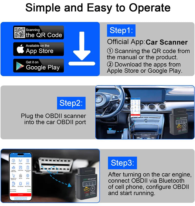 Car Scanner Diagnostic Tools Elm327 Bluetooth 4.0 Obd2 Fault Code Reader Professional Diagnostic Tools for All Cars Scanner