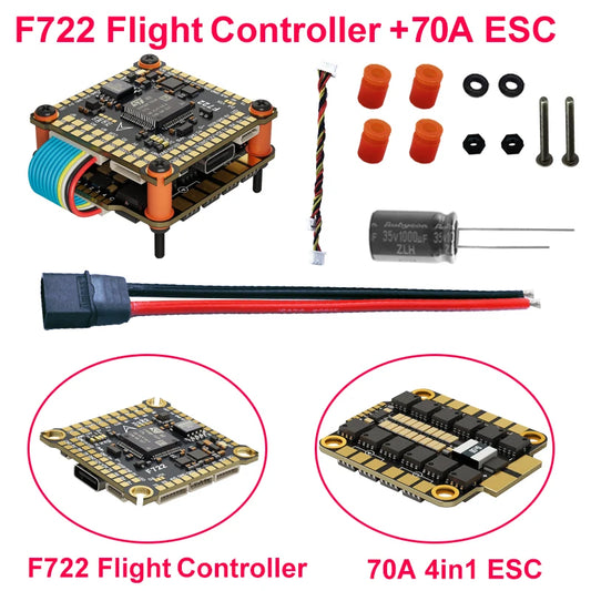 DAKEFPV F722 FC 8S 70A STACK 4IN1 Blheli_S Bluejay 8bit ESC F722 Flight Stack Support Betaflight INAV For FPV 5inch RC drone DIY