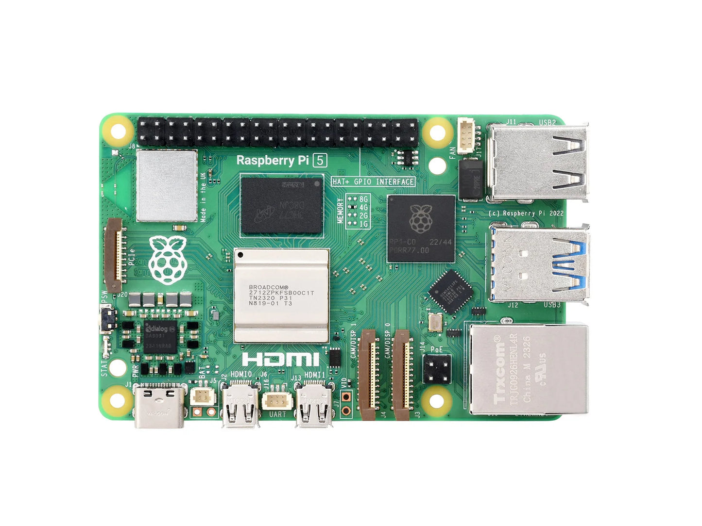 Raspberry Pi 5, Options for 4GB/8GB RAM, BCM2712 processor, 2.4GHz quad-core 64-bit Arm Cortex-A76 CPU Built Using RP1 I/O