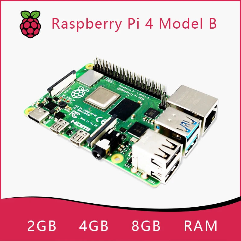Raspberry Pi 4 Model B (4B), Available with 1GB / 2GB / 4GB / 8GB RAM, Quad-Core CPU, 1.5GHz Clock Speed, Optional Kit