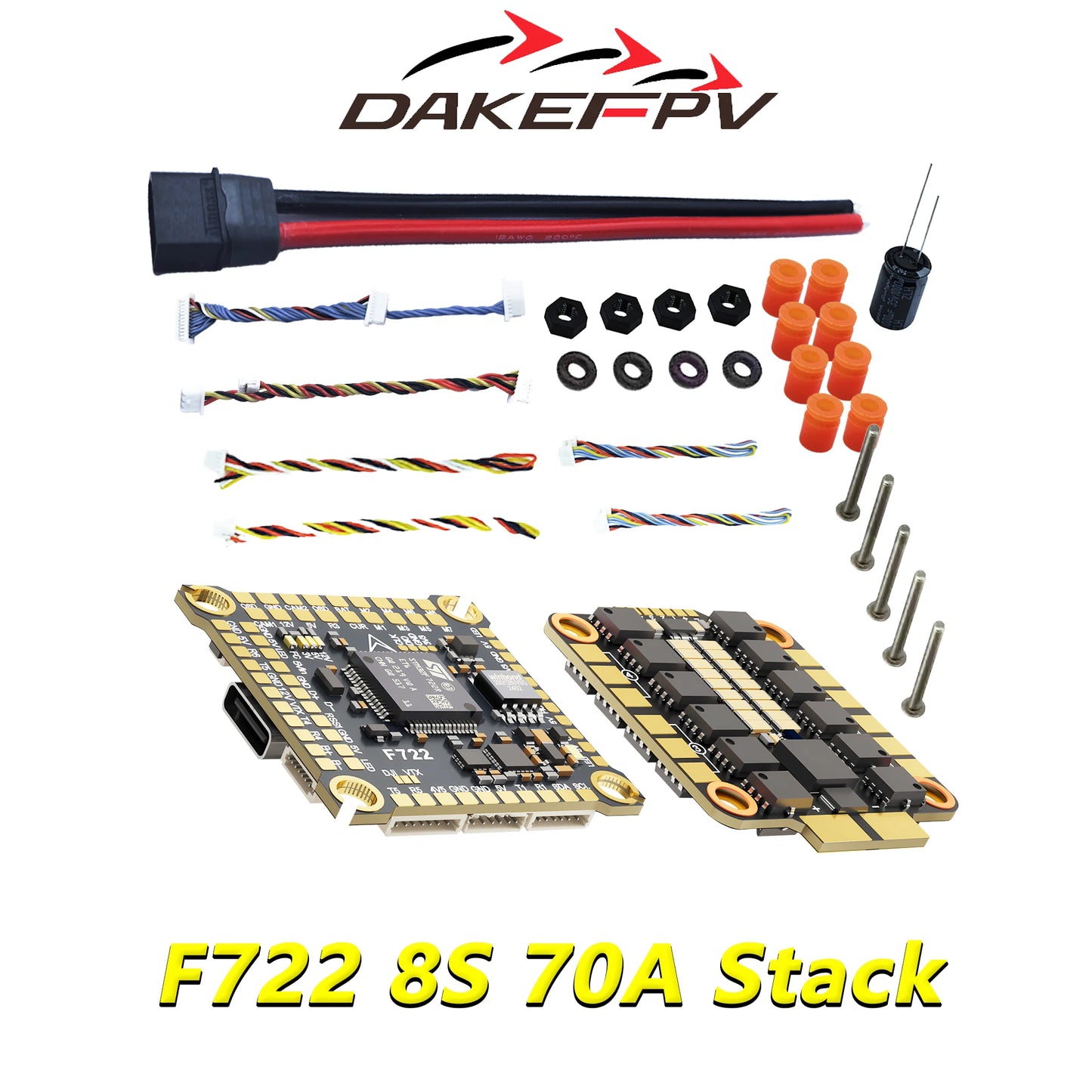 DAKEFPV F722 FC 8S 70A STACK 4IN1 Blheli_S Bluejay 8bit ESC F722 Flight Stack Support Betaflight INAV For FPV 5inch RC drone DIY